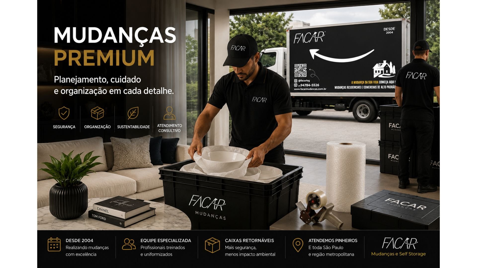 A FACAR realiza mudanças residenciais e comerciais em Pinheiros com planejamento completo, embalagem profissional e transporte seguro. Atendemos apartamentos, casas e escritórios da região com uma equipe especializada em mudanças organizadas, sustentáveis e personalizadas.