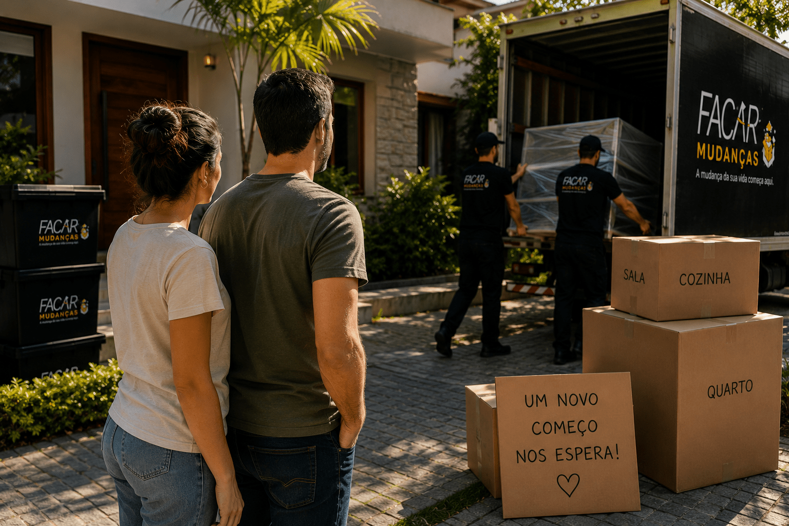 Casal acompanha equipe da FACAR realizando o carregamento no dia da mudança residencial